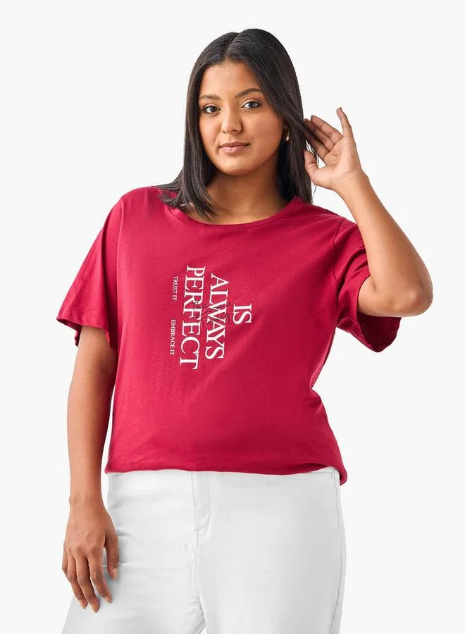 Ulla Popken Plus Size Ulla Popken Slogan Print T-Shirt